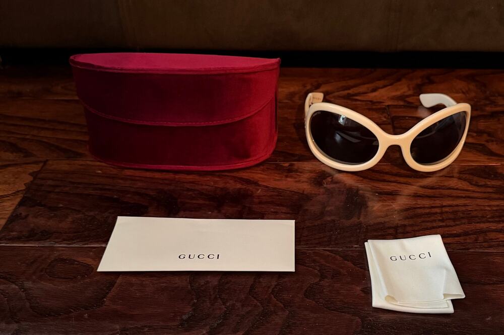 $995 NIB Gucci White 77MM Butterfly Shape Saddle Nose Men's Sunglasses